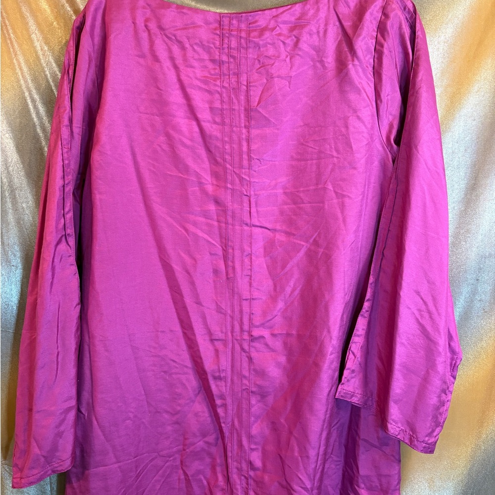 Vintage Bespoke 70’s Vibrant Pink Long Sleeve Silk Tu… - Gem